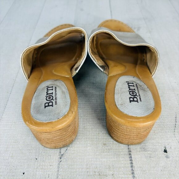 Born HandCrafted Footwear Metallic Gold Leather  Slide Block Heel Sandal Sz 8 M - Picture 6 of 16